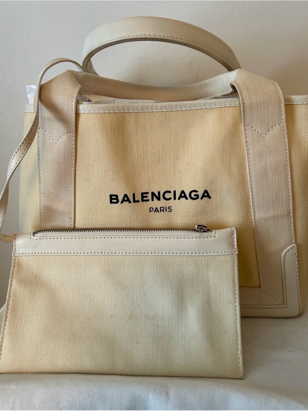 Balenciaga Cream Canvas Tote with Black Logo